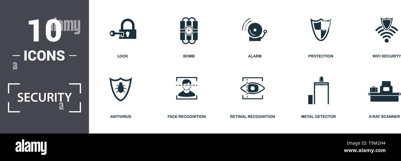Security icons set collection. Includes simple elements such as Police ...