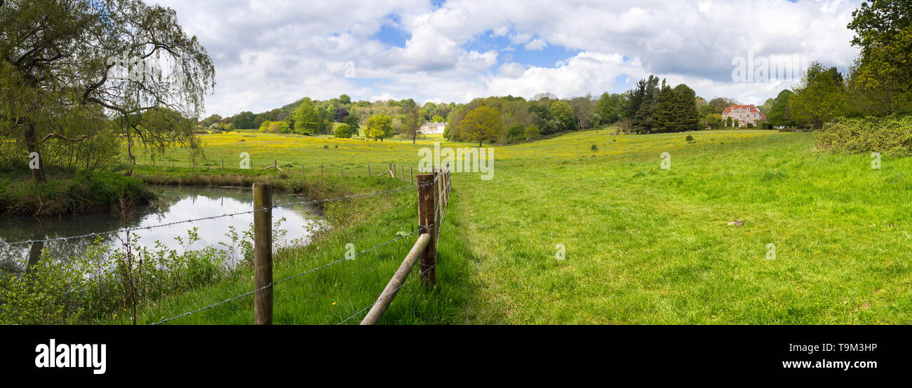 Dinton Park in Wiltshire, England, with Philipps House in the centre distance and Hyde's House to the right of the picture. Stock Photo
