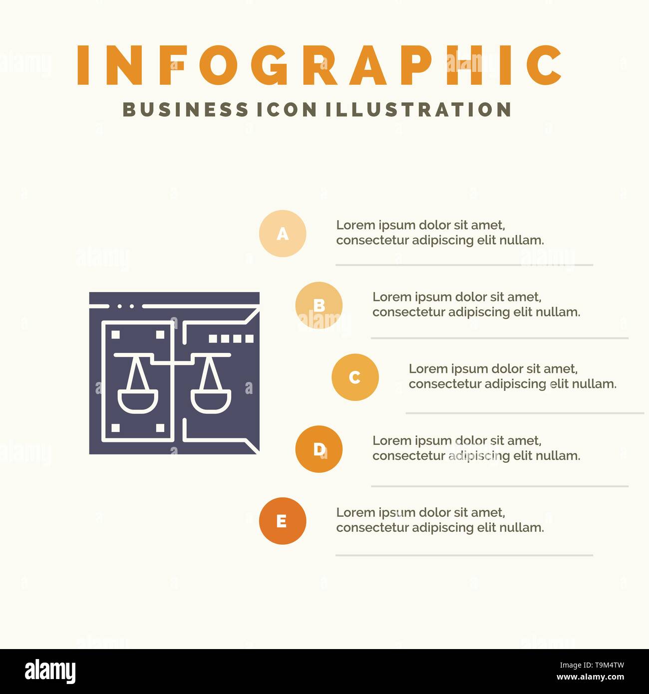 Business, Copyright, Court, Digital, Law Solid Icon Infographics 5 Steps Presentation Background Stock Vector