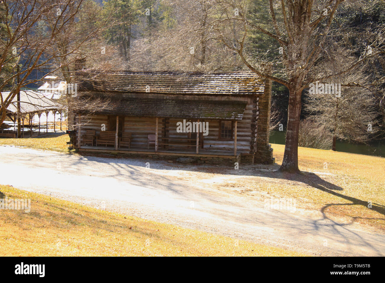 The 'Lowgap Hilton' aka the Log Cabin at Camp Raven Knob Boy Scout Camp Stock Photo
