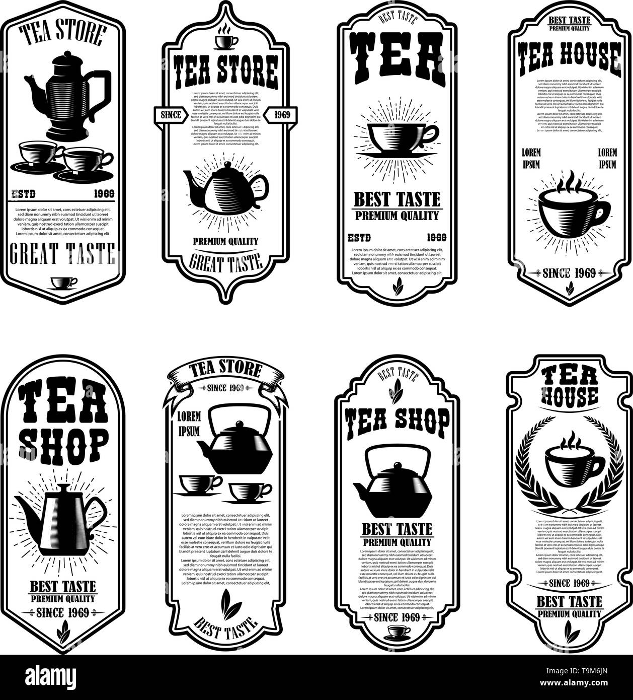 Set of tea house flyer templates. Design element for logo, label, sign, poster. Vector illustration Stock Vector