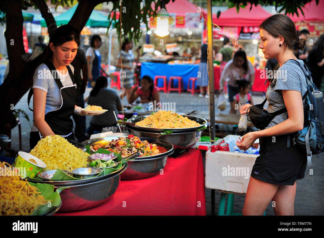 Walking Street Sunday Market on Ratchadamnoen Chiang Mai Thailand Stock Photo