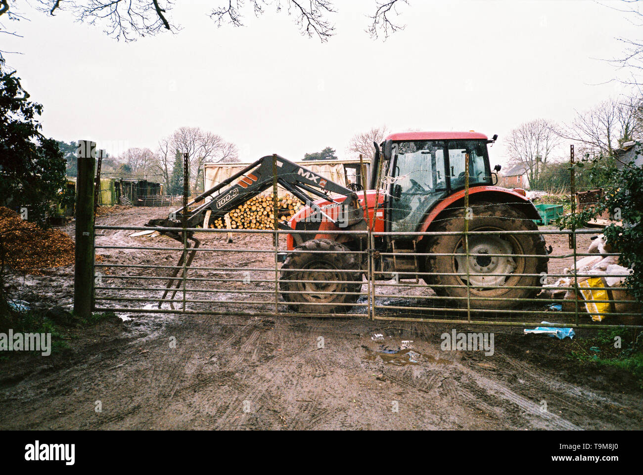 Red farm tractor ( zetor forterra ), Medstead, Hampshire, England, United Kingdom. Stock Photo