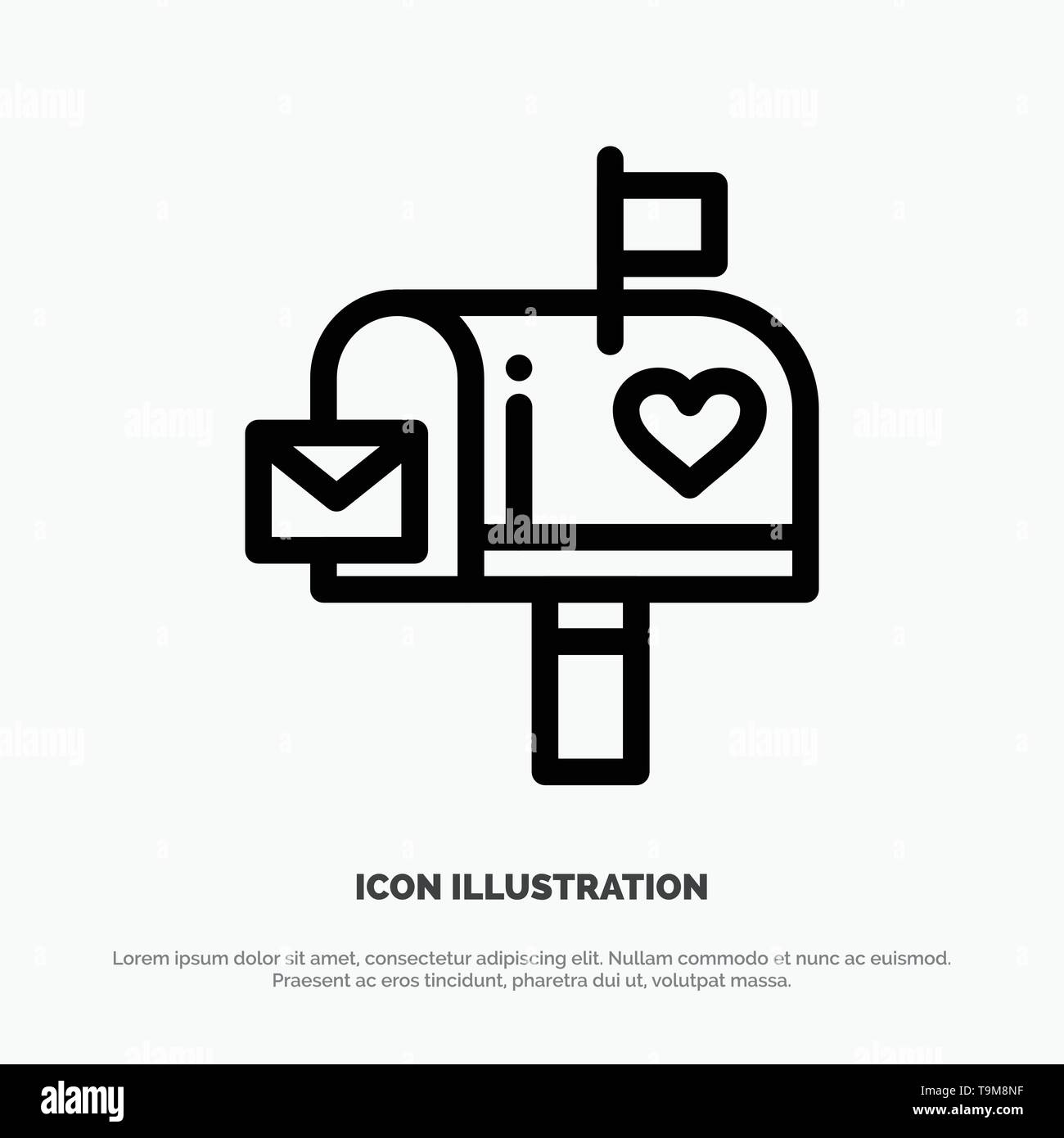 Mailbox, Mail, Love, Letter, Letterbox Line Icon Vector Stock Vector