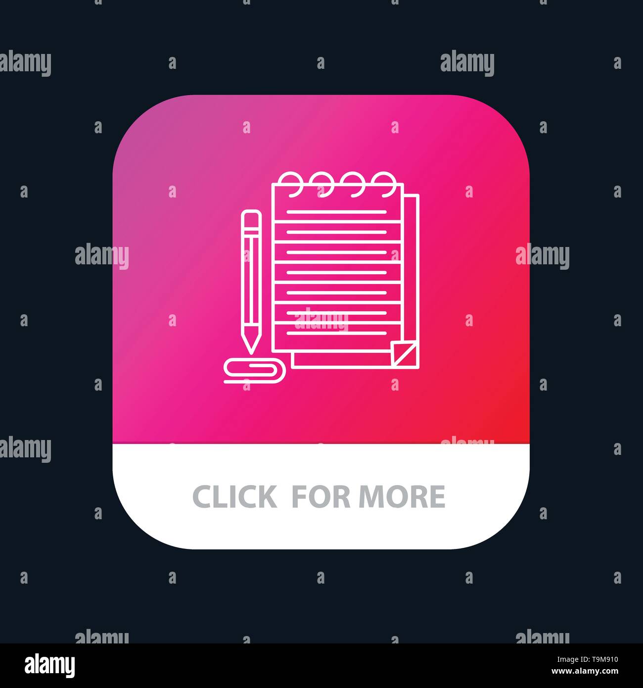 Notepad, Notebook, Pad, Novel Mobile App Button. Android and IOS Line