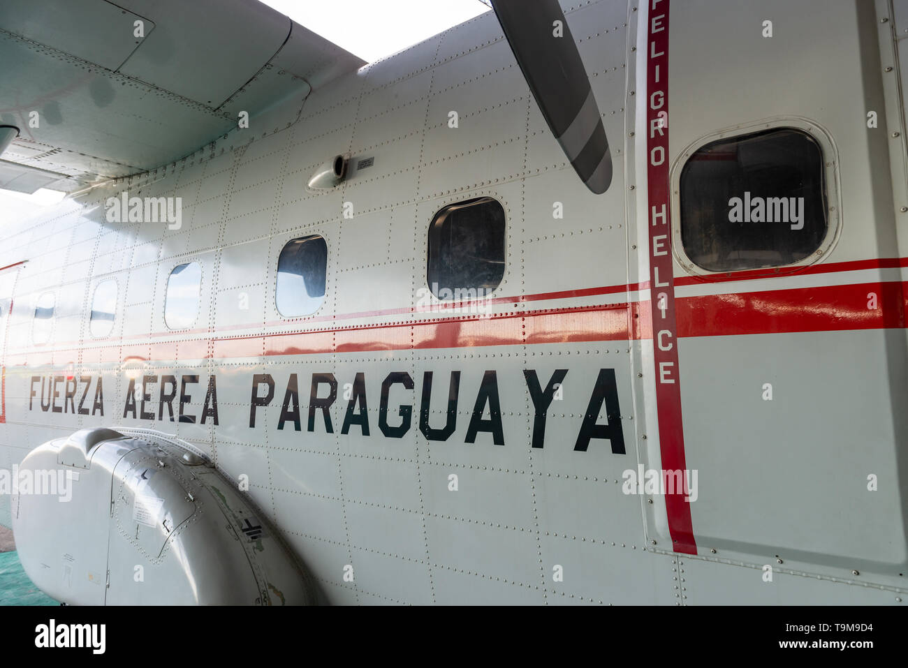 Light cargo plane CASA C-212 from Airbus Group SE in the hangar of Fuerza Aerea Paraguaya, Paraguay Stock Photo