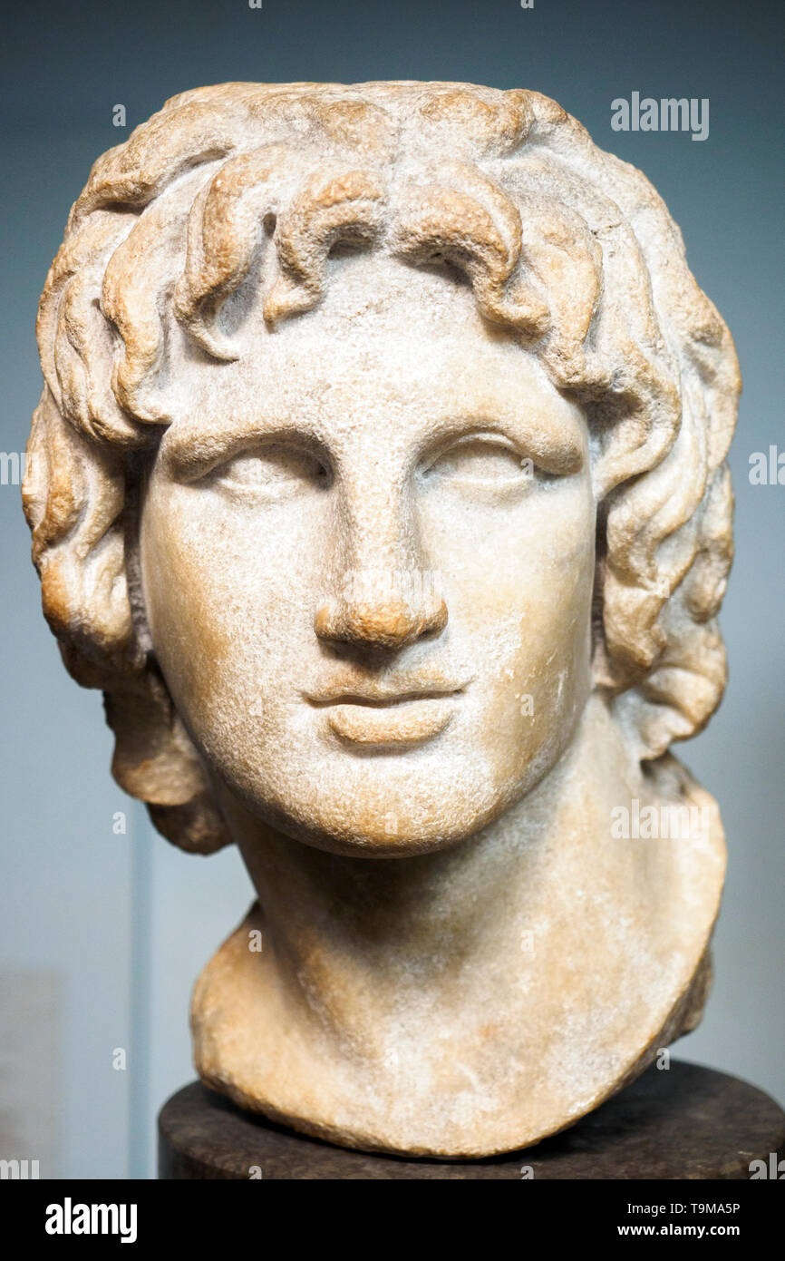 Marble portrait of Alexander the Great said to be from Alexandria 2nd - 1st Century BC Stock Photo
