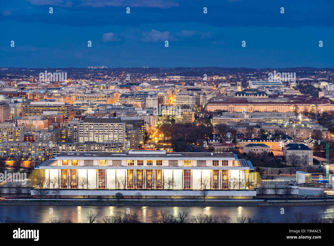 Aerial view of Washington DC cityscape from Arlington Virginia USA. Stock Photo