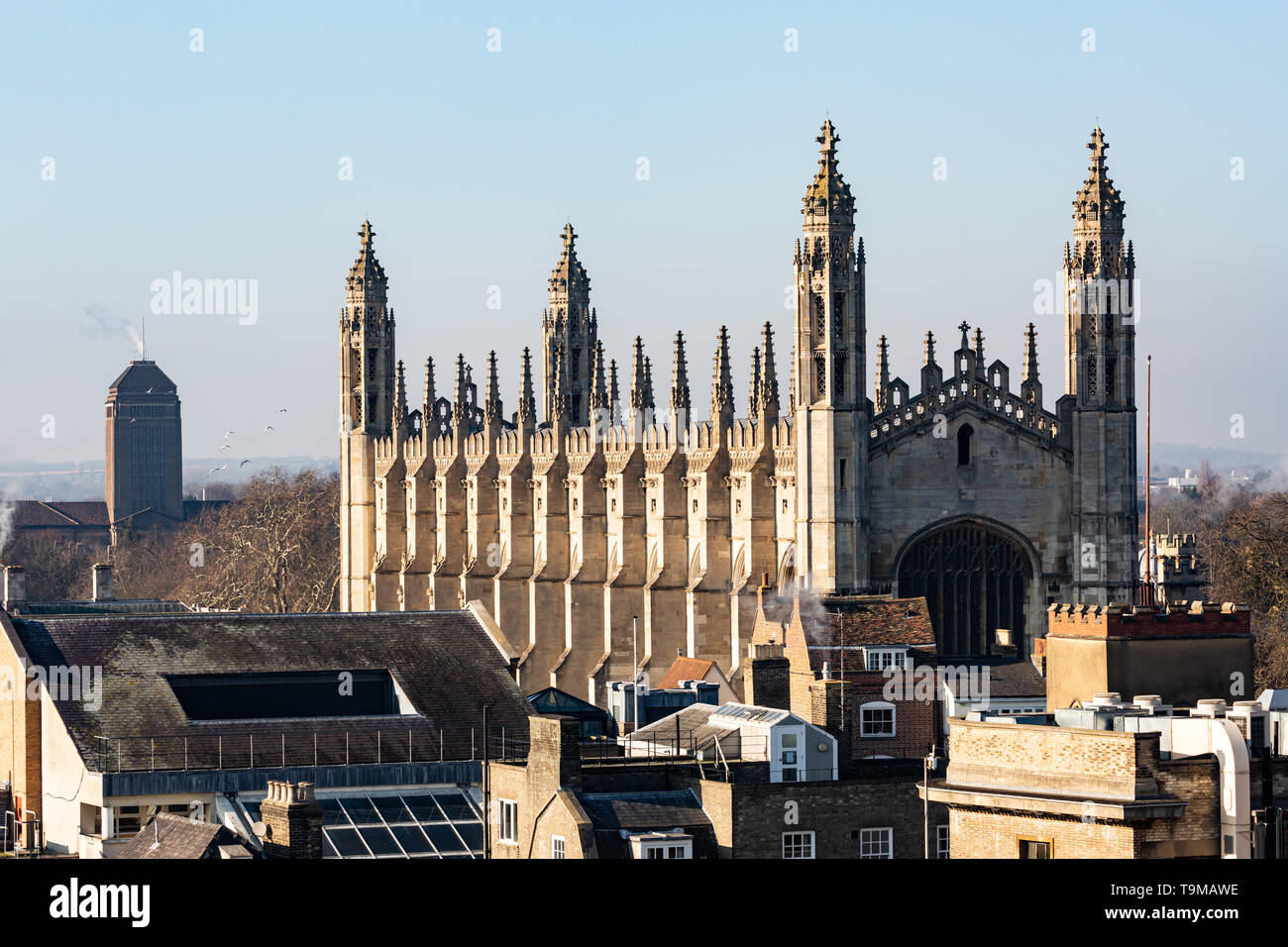 A view of Cambridge University Library and King's College Chapel, Cambridge Stock Photo
