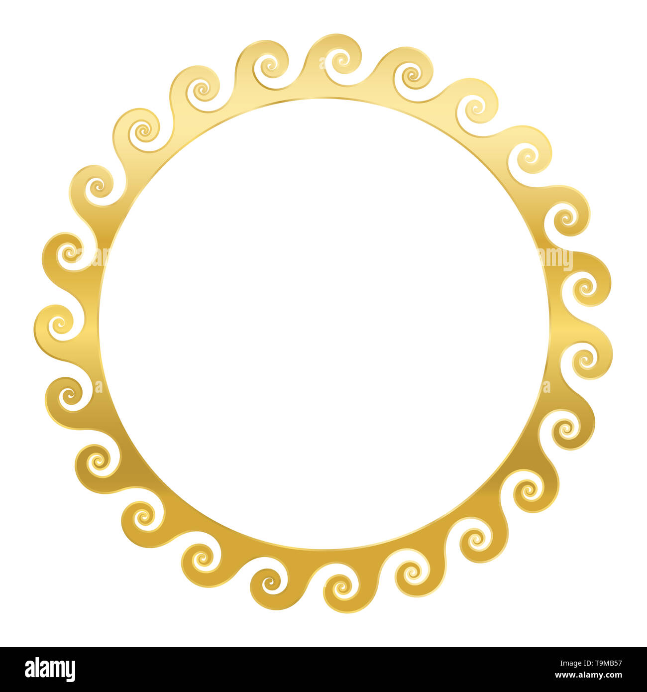 Golden spirals frame. Seamless meander pattern design. Waves shaped into repeated motif. Scroll pattern. Decorative border. Vitruvian wave. Stock Photo