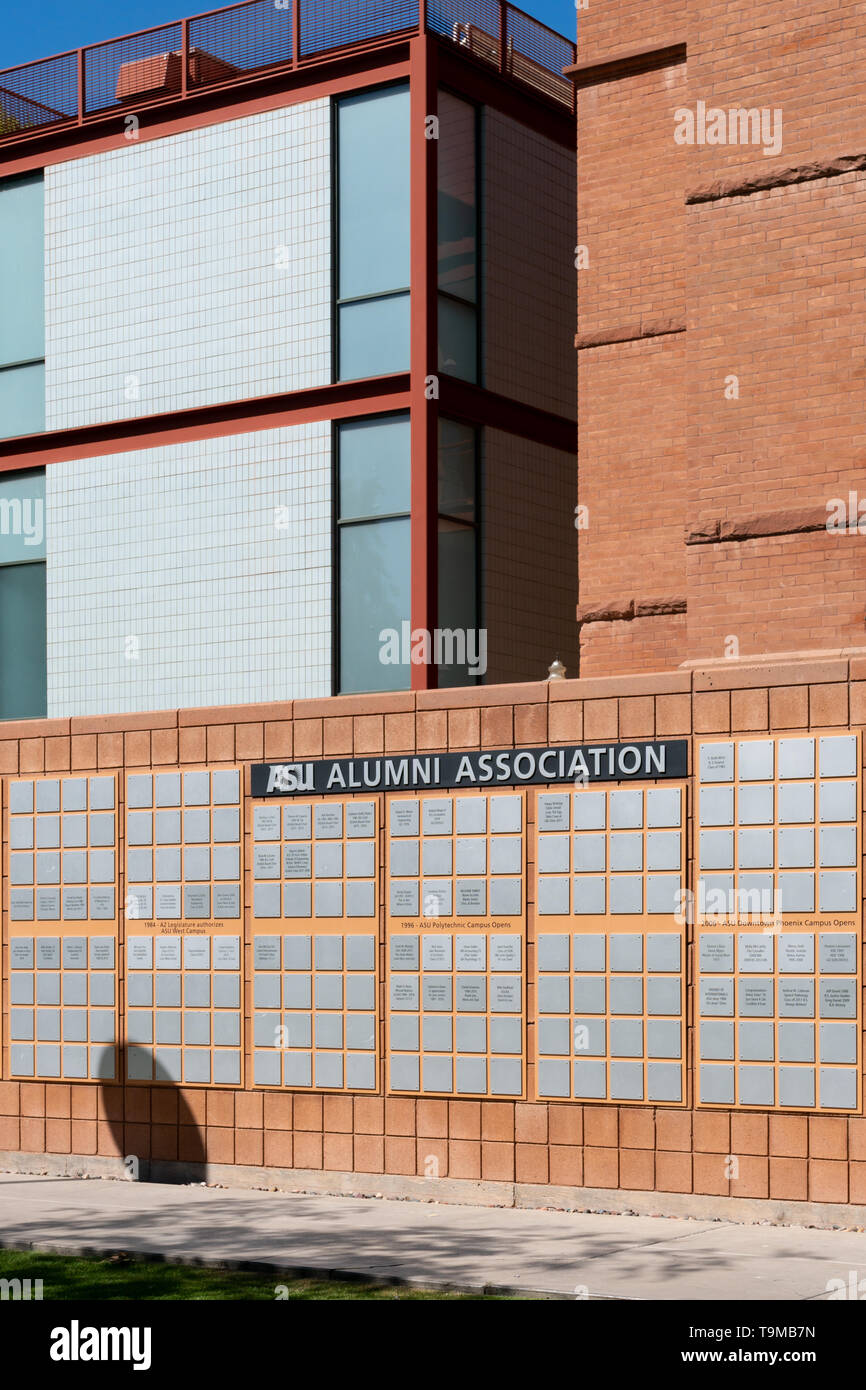 TEMPE, AZ/USA - APRIL 10, 2019: ASU Alumni Association wall on the campus of Arizona State University. Stock Photo