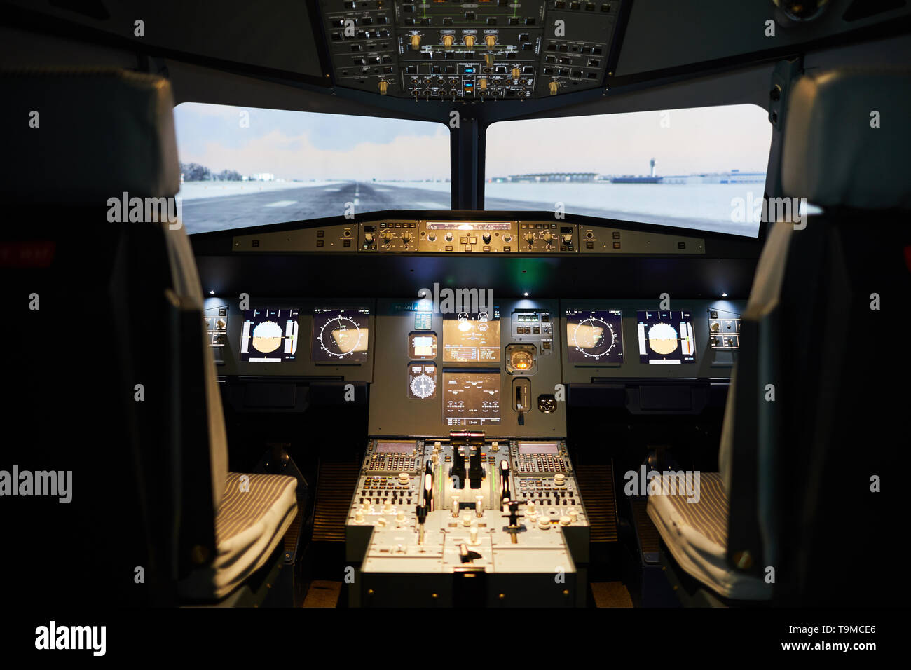 Modern flight deck with illumination Stock Photo