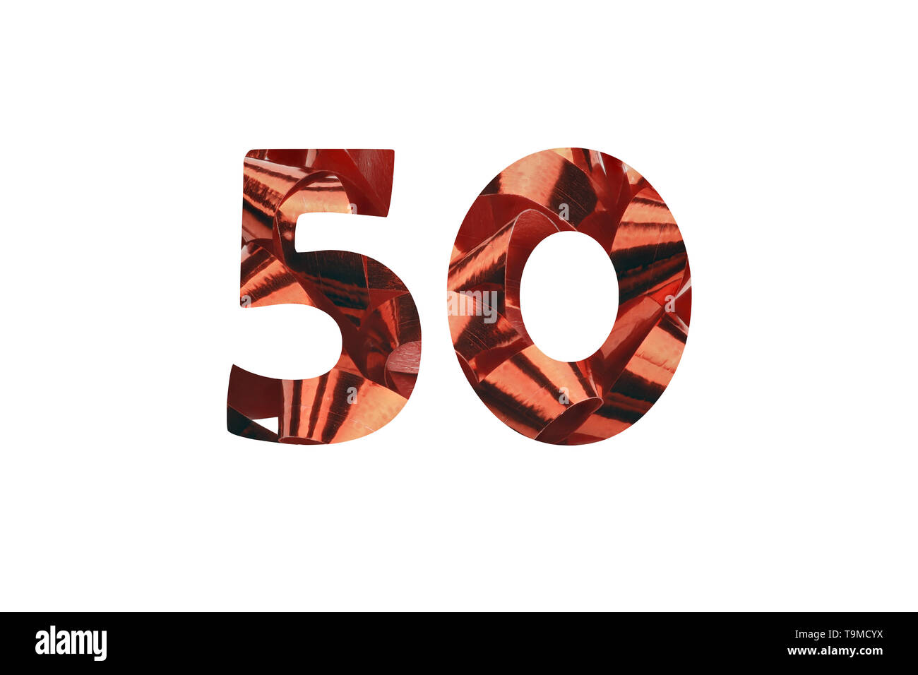 Cut out number 50 from a picture of a red gift loop Stock Photo
