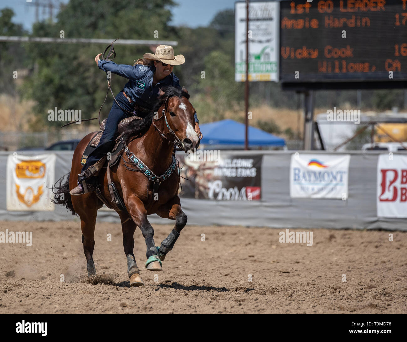 Rodeo action at the Cottonwood Rodeo in Cottonwood, California Stock