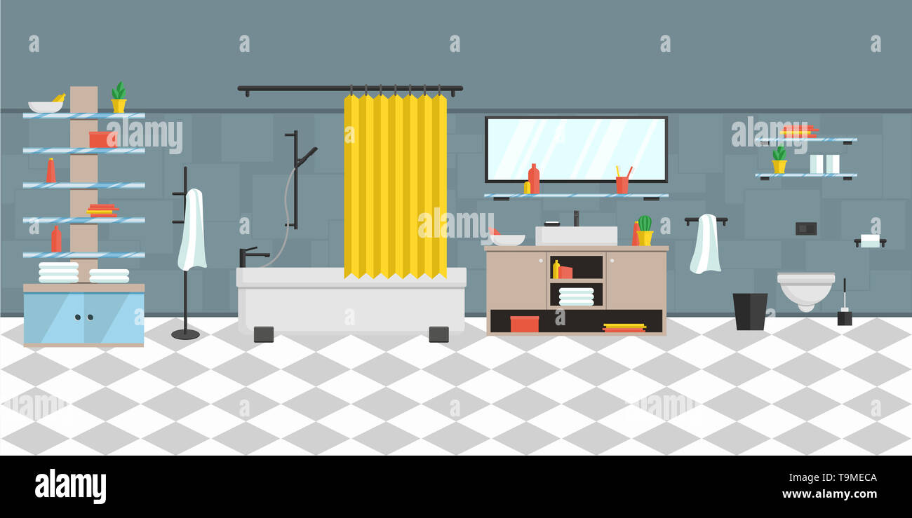 Interior bathroom in modern style. A complete set of furniture and ...