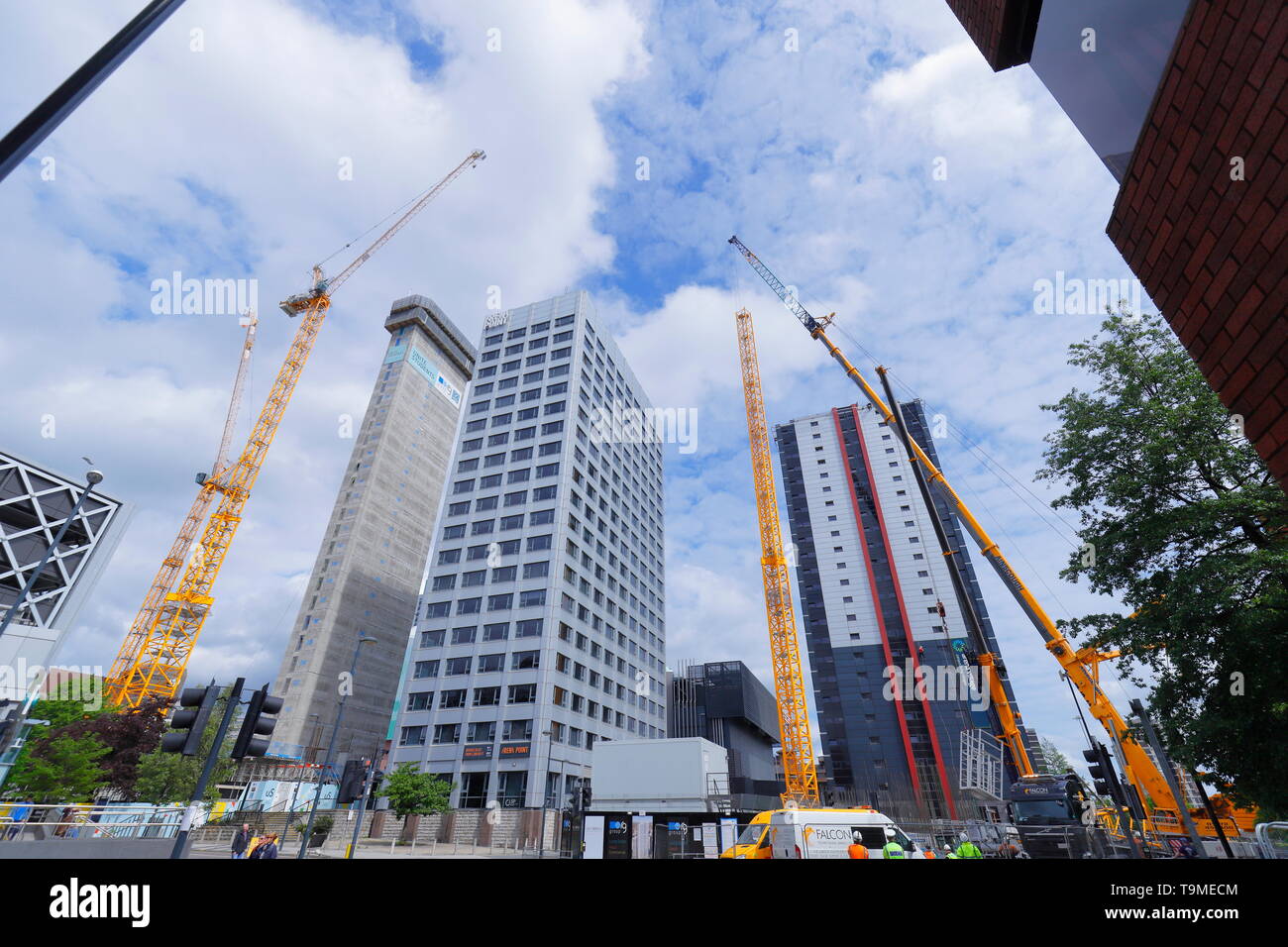Construction of a tower crane in Leeds, which will help construct the tallest building in