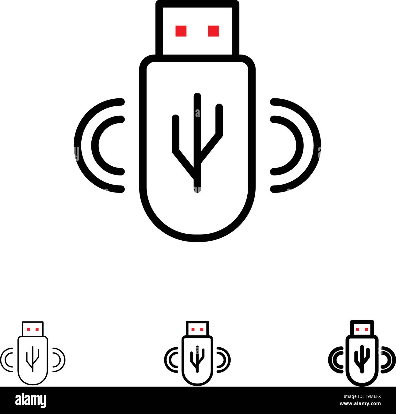 Usb, Share, Data, Storage Bold and thin black line icon set Stock ...
