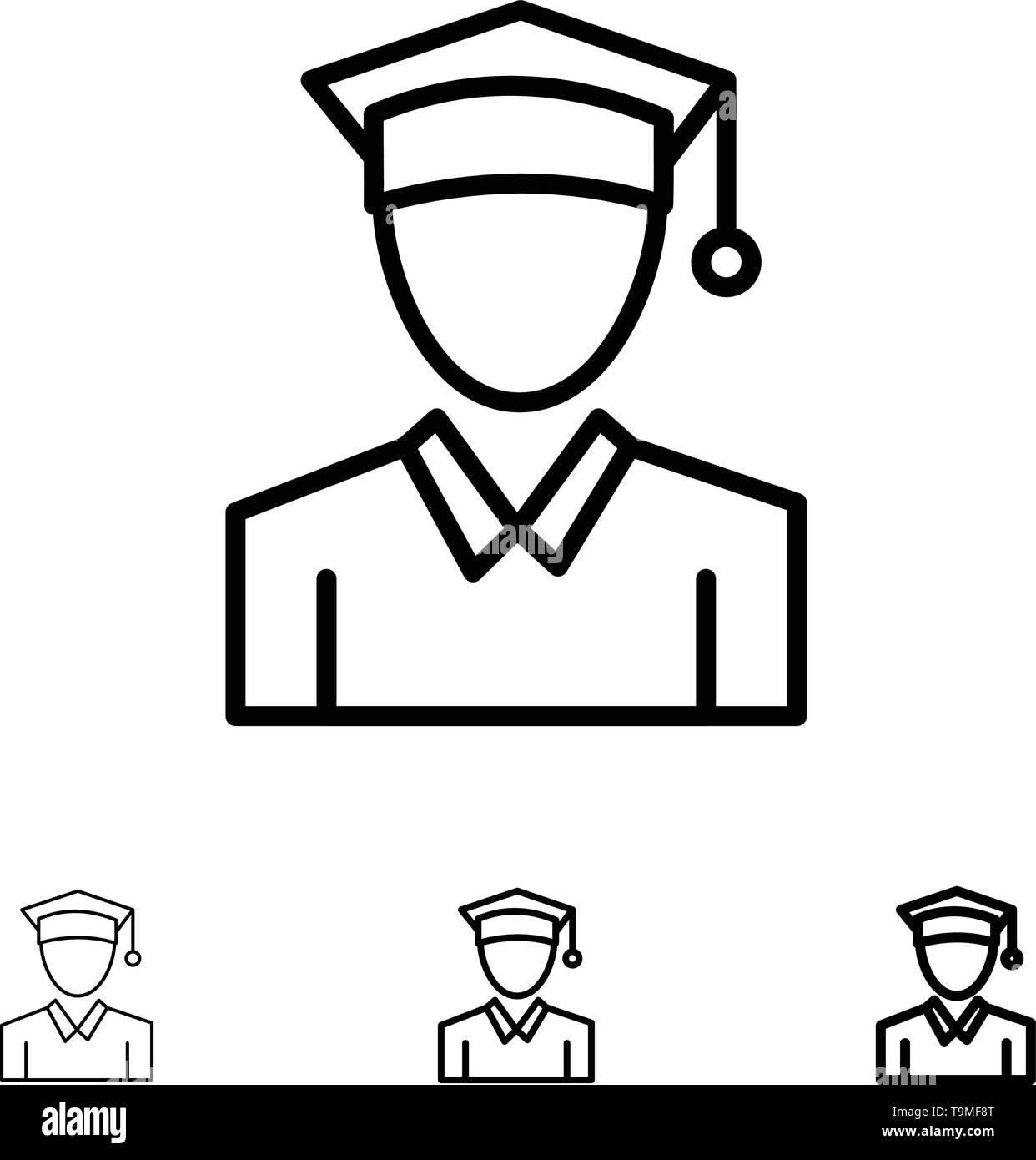 Cap, Education, Graduation Bold and thin black line icon set Stock