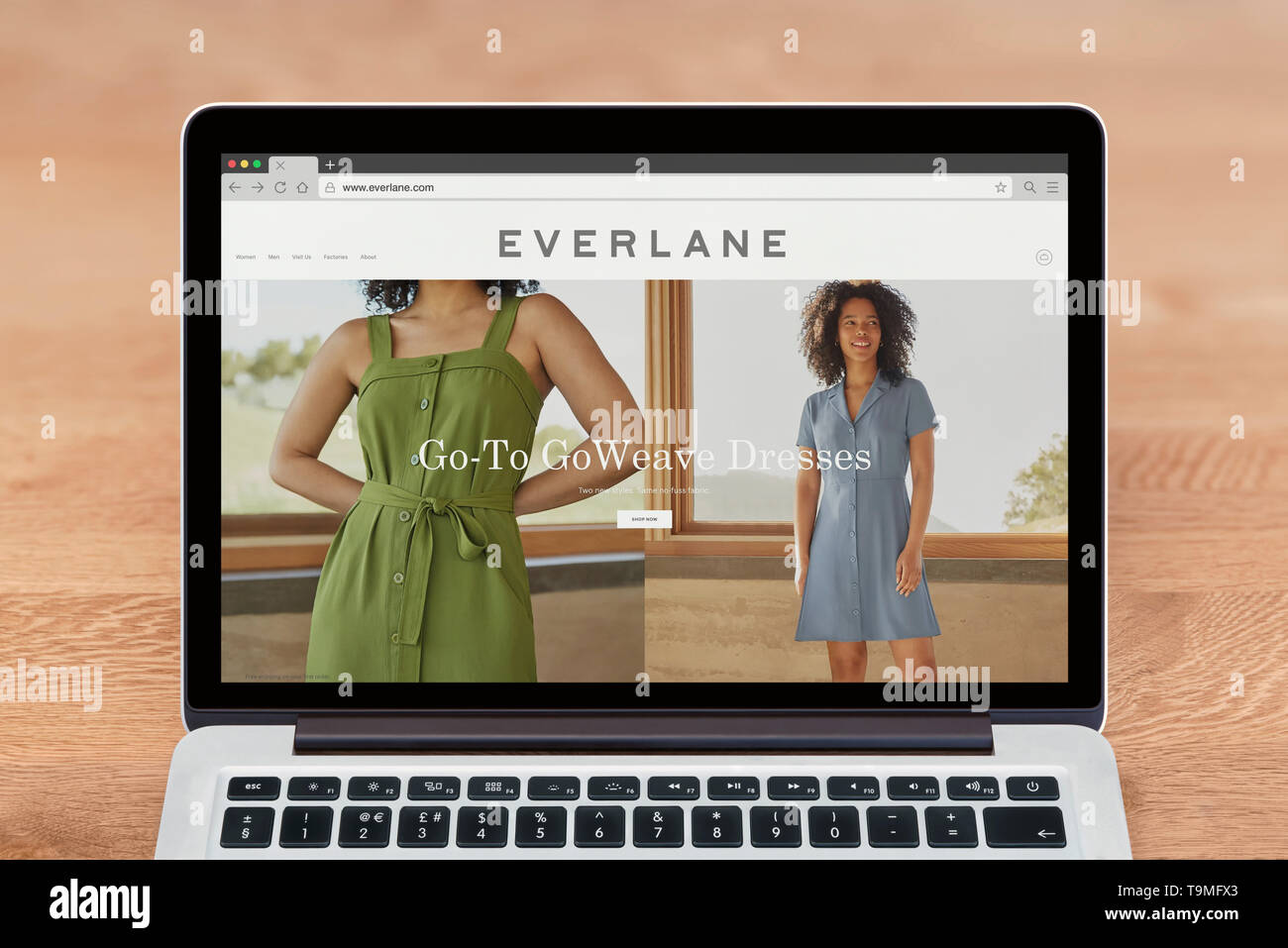 An Apple Macbook displays the Everlane website (Editorial use only). Stock Photo