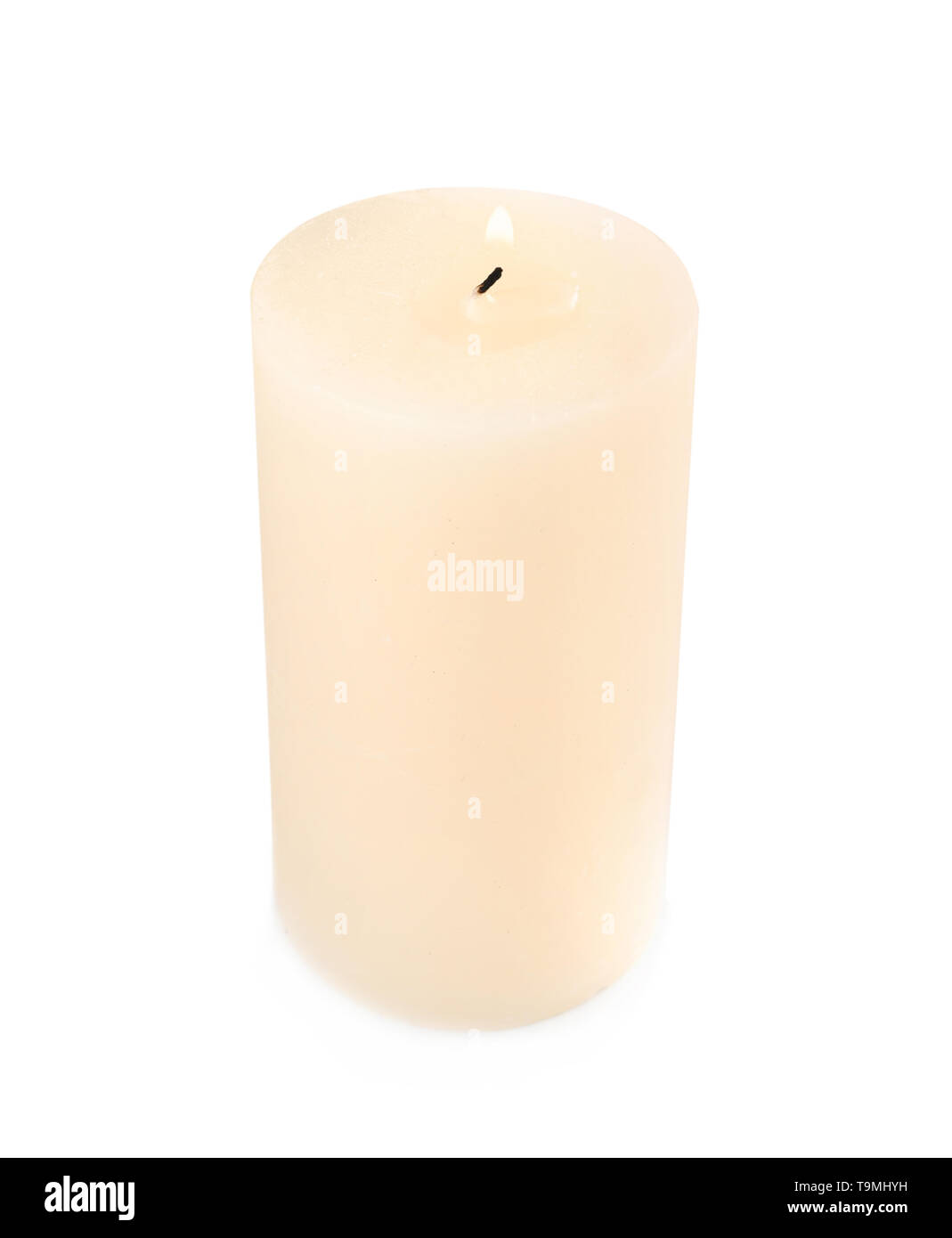 Burning candle on white background Stock Photo - Alamy