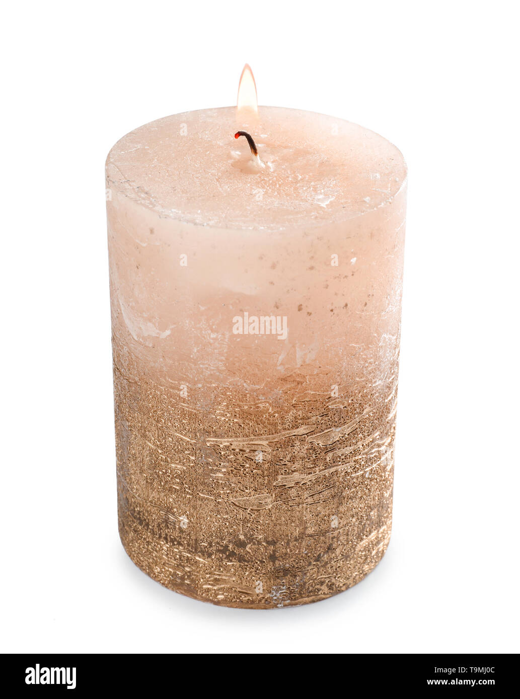 Burning candle on white background Stock Photo - Alamy