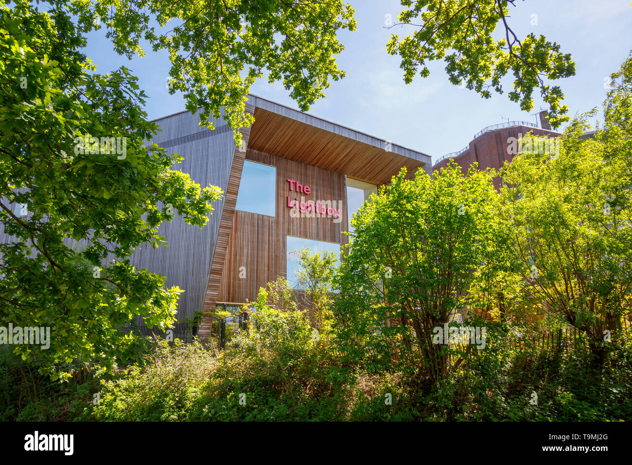 The Lightbox in Woking town centre, a gallery, museum and exhibition space civic amenity modern building on the banks of the Basingstoke Canal Stock Photo