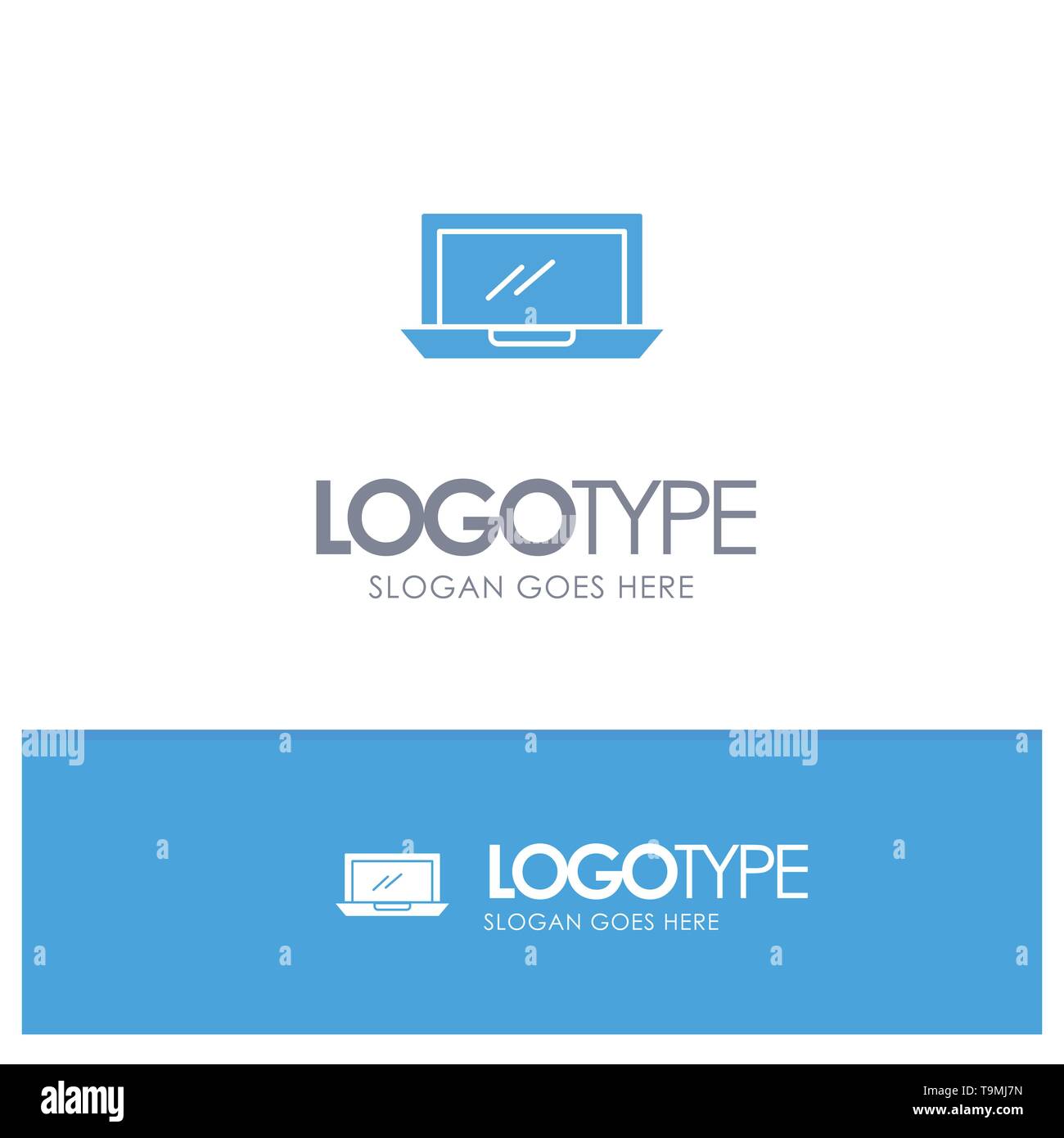 Computer, Desktop, Device, Hardware, Pc Blue Solid Logo with place for