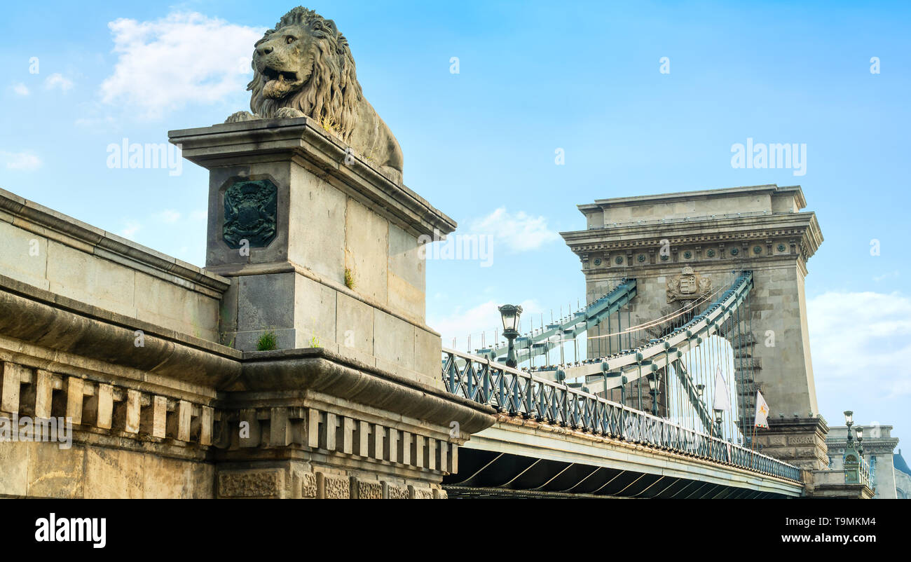 Lion on Chain bridge Stock Photo