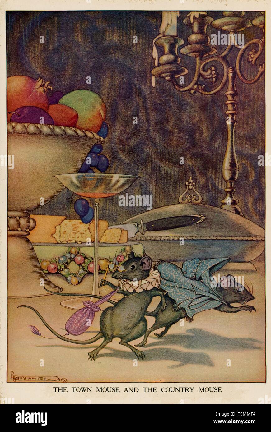 Aesop's fables: The town mouse and country mouse. Museum: PRIVATE COLLECTION. Author: Milo Winter. Stock Photo