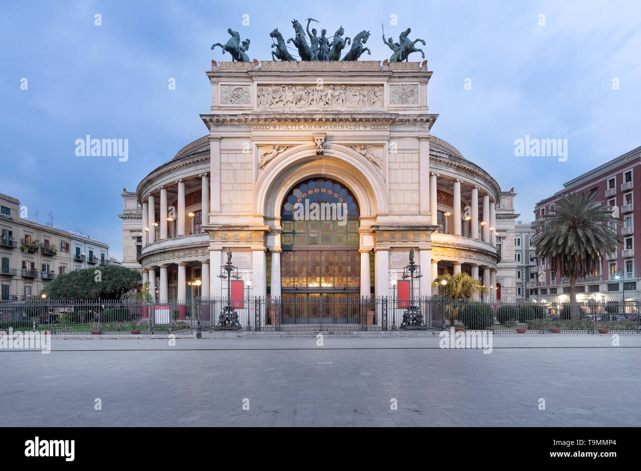 Teatro Politeama Garibaldi or Politeama Theatre in Piazza Ruggero Settimo in Palermo, Sicily at sunset. Stock Photo