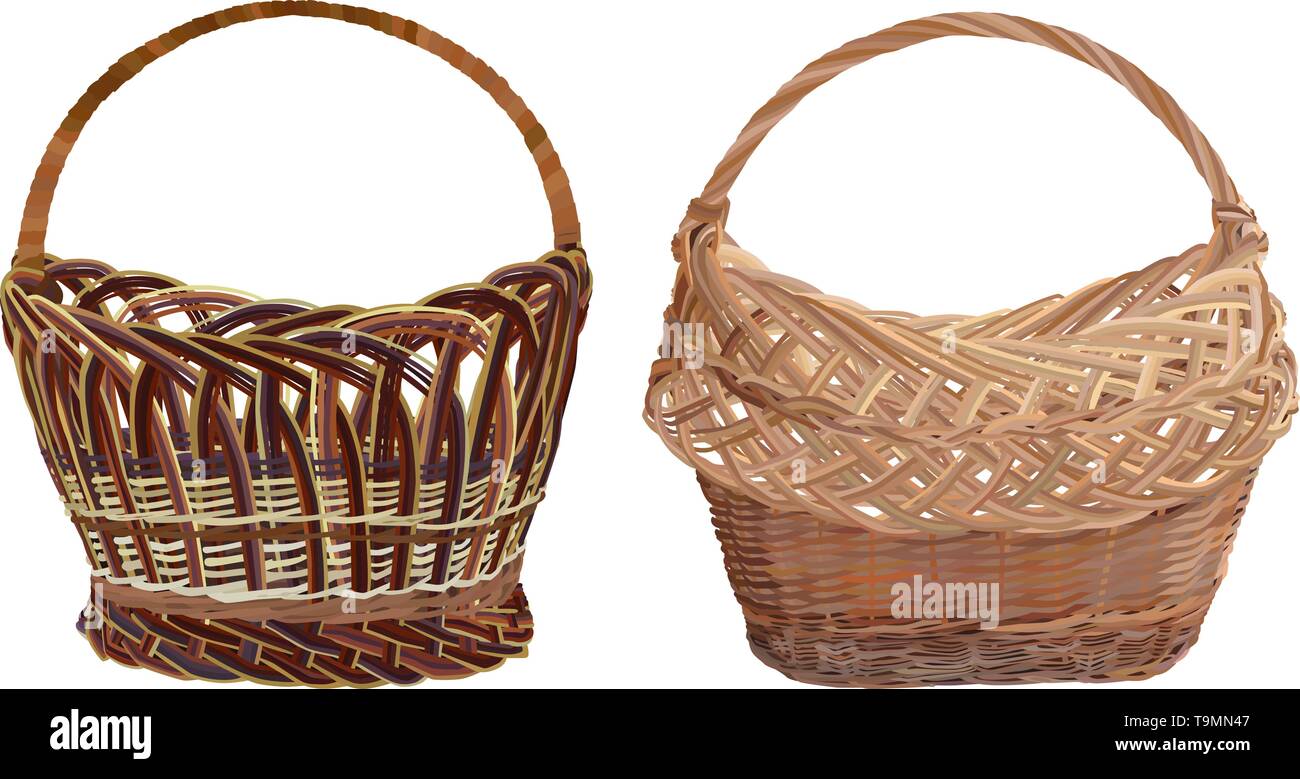Empty wicker basket set, vector isolated illustration Stock Vector