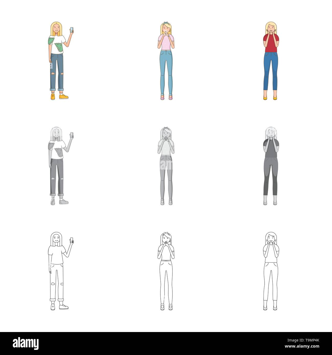 Vector design of posture and mood sign. Set of posture and female ...