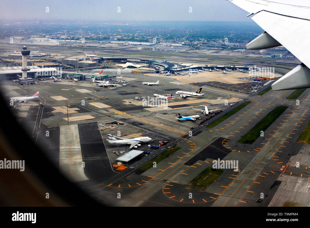 New York, NY, USA- May 20, 2013: Aerial view of John F. Kennedy International Airport in New York Stock Photo