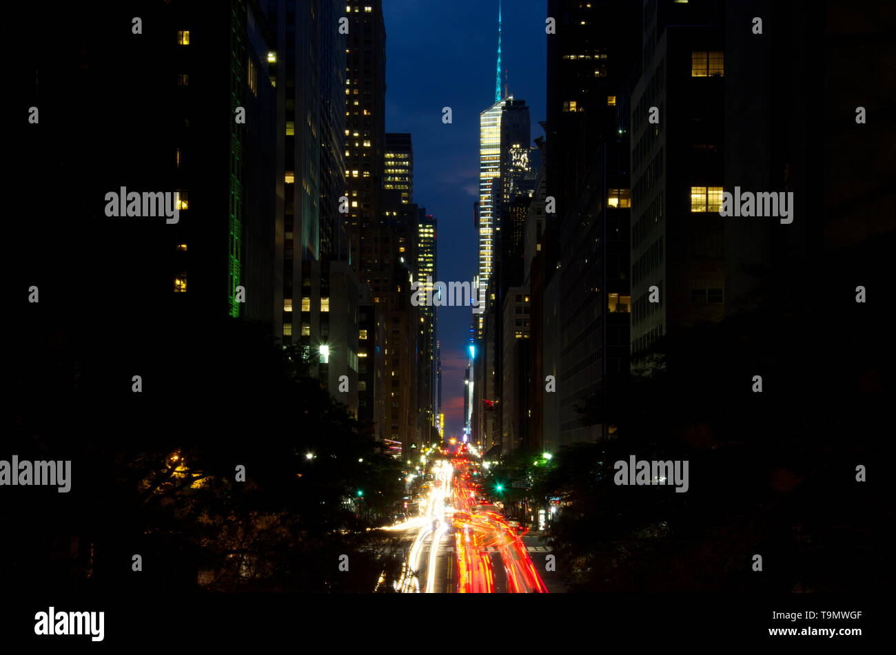 street canyon Midtown New York City at night Stock Photo