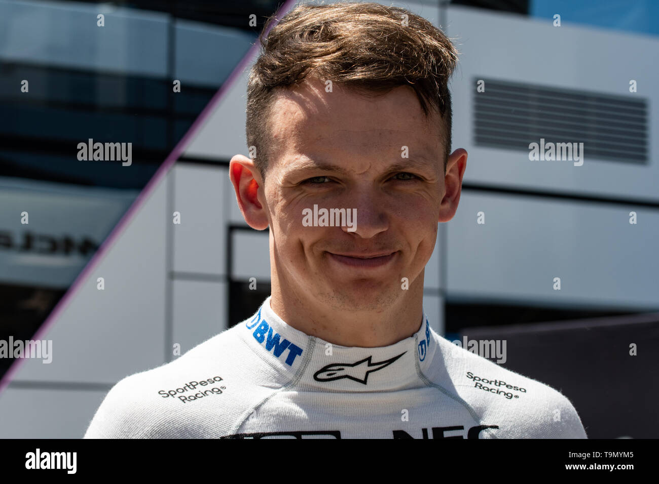 Barcelona, Spain. 14th May, 2019 - Nick Yelloly from UK with 34 SportPesa Racing Point F1 Team portrait in paddock during May Test at Circuit de Catal Stock Photo