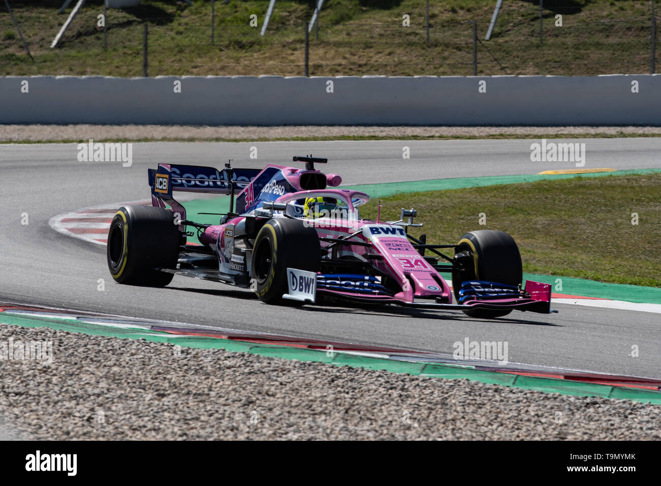 Barcelona, Spain. 14th May, 2019 - Nick Yelloly from UK with 34 SportPesa Racing Point Team on track during  F1 May Test at Circuit de Catalunya. Stock Photo