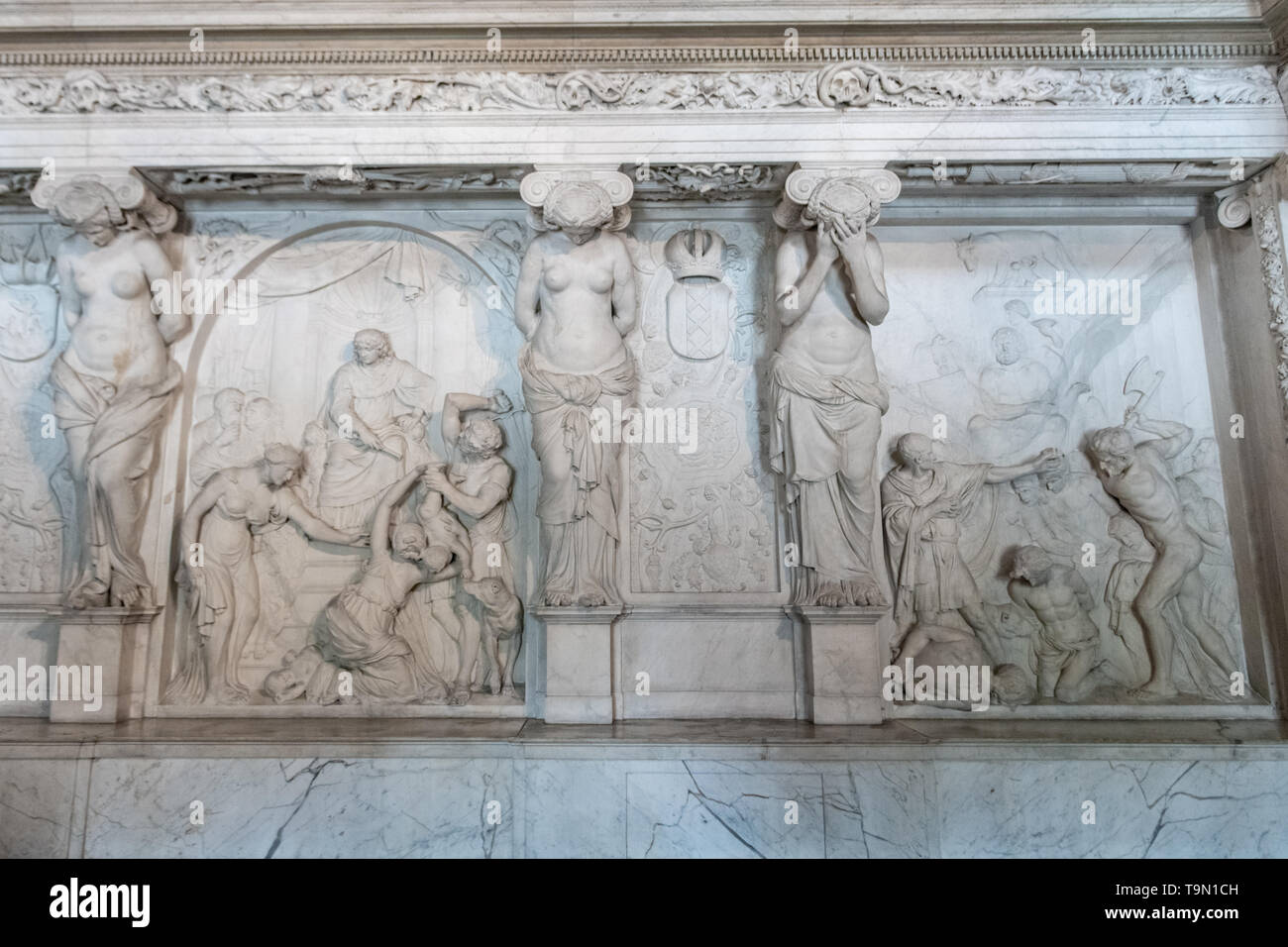 Marble relief / sculpture Royal Palace of Amsterdam in Dam Square - interior of Royal Palace - Dutch Palace - Palace in Amsterdam Netherlands Stock Photo