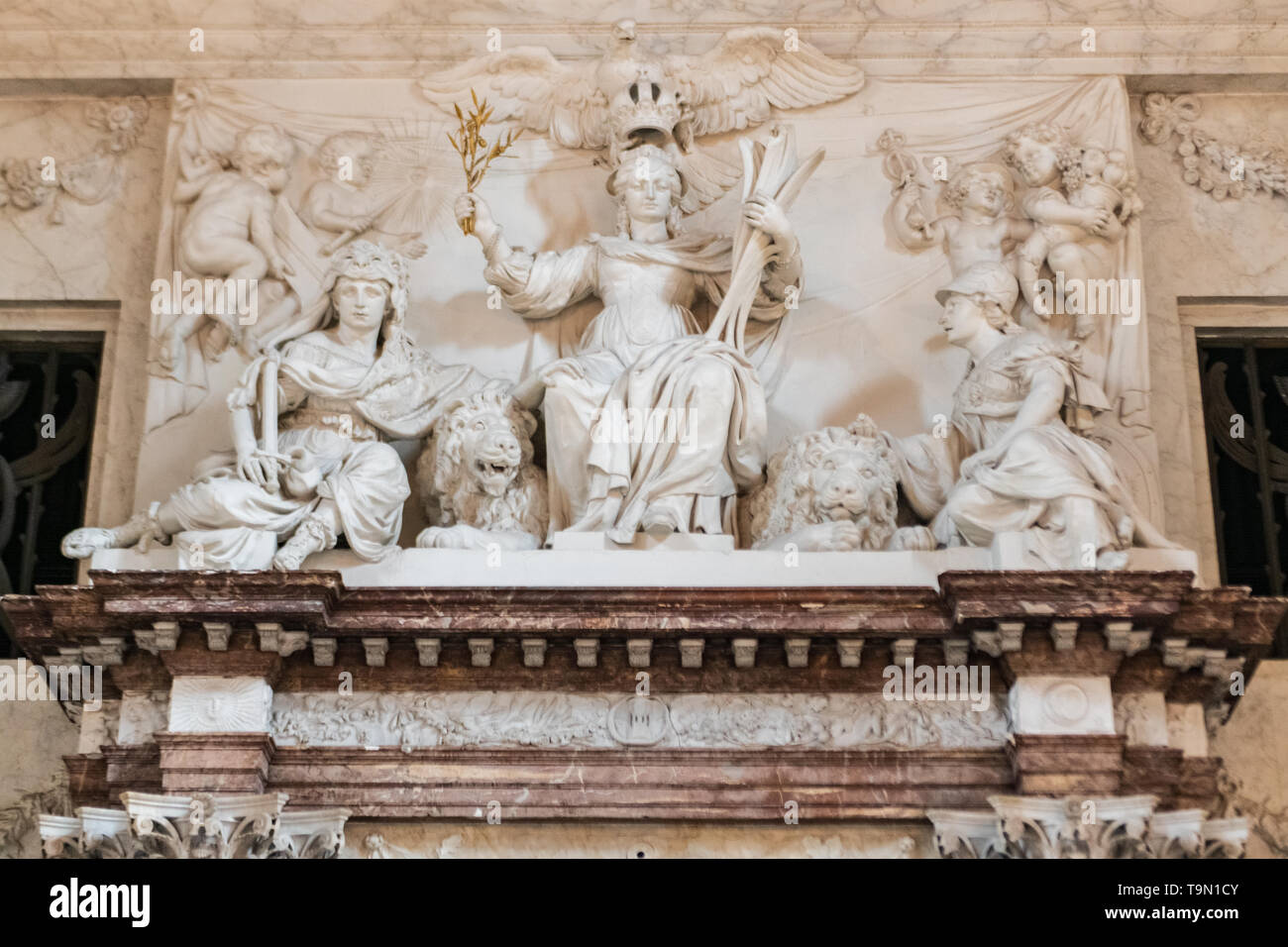 Marble relief / sculpture Royal Palace of Amsterdam in Dam Square - interior of Royal Palace - Dutch Palace - Palace in Amsterdam Netherlands Stock Photo