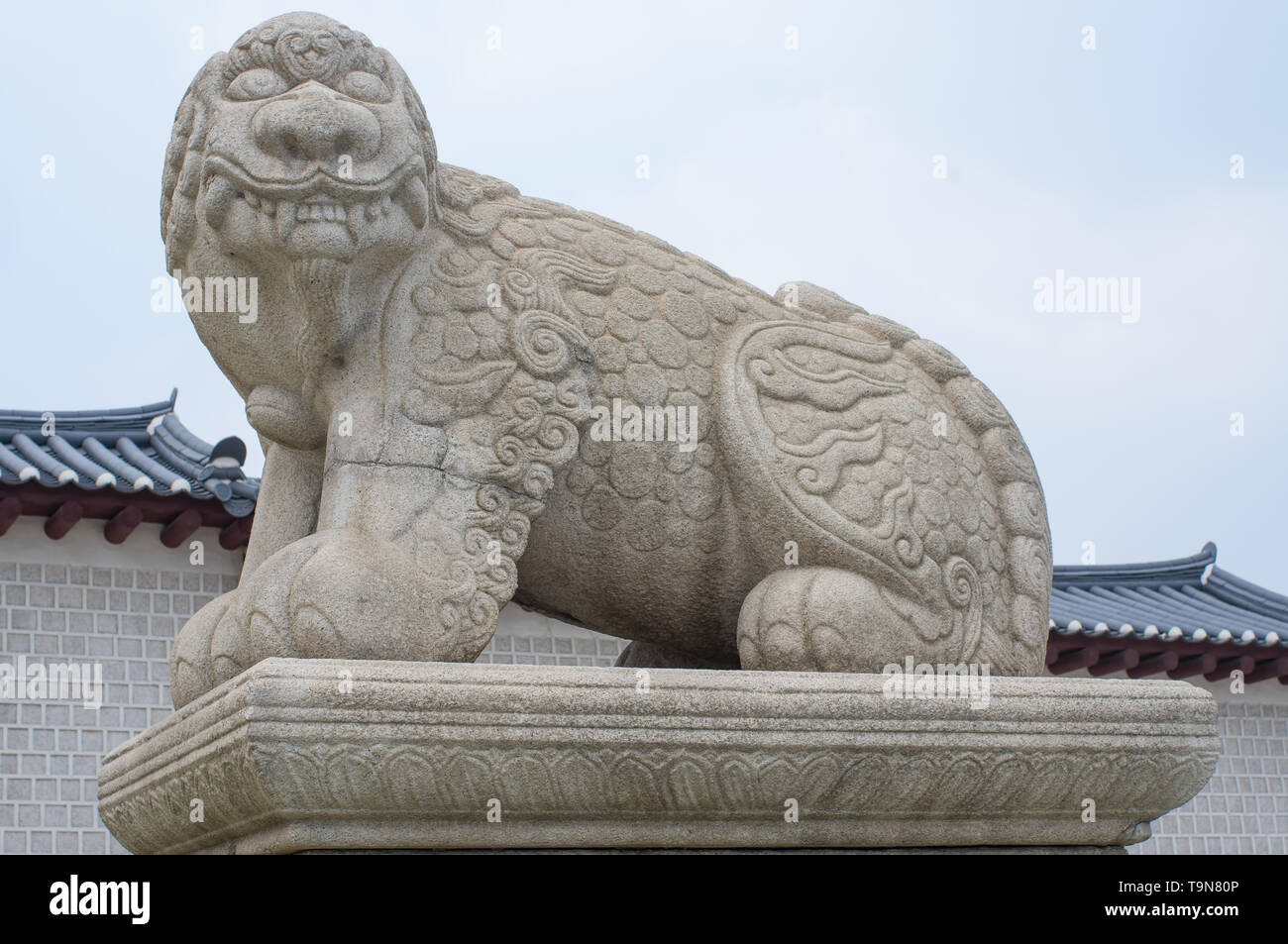 Haechi statue outside Gyeongbokgung Palace in Seoul, South Korea guard animal mythical