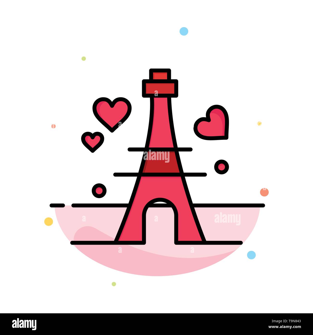 Tower, Love, Heart, Wedding Abstract Flat Color Icon Template Stock 