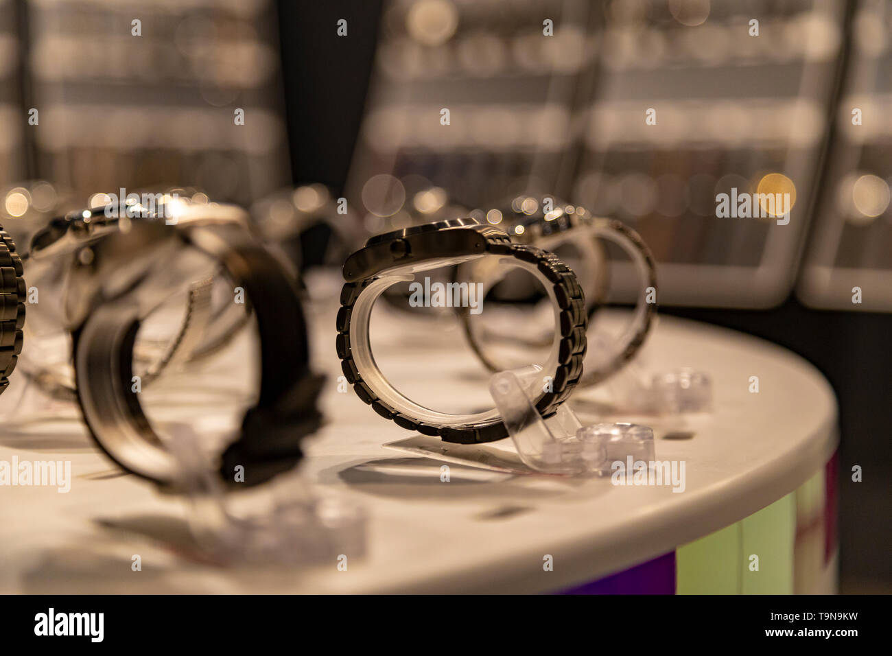 A display of luxury watches is seen in the window of a store in Vegas, Nevada, USA Stock Photo