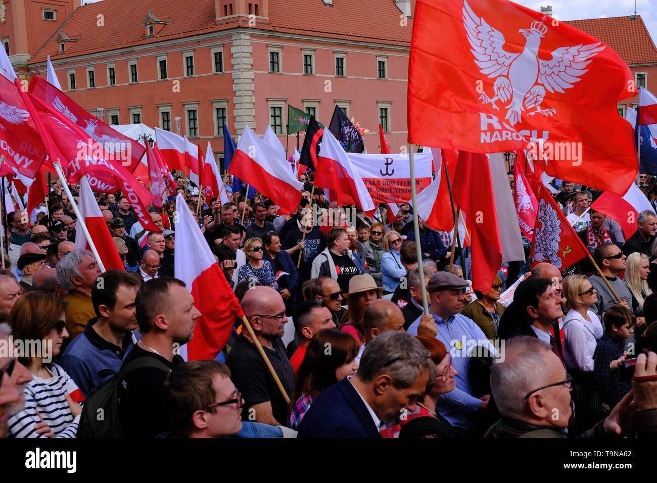 Anti EU demonstration organised by far right groups,  on the 15th aniversary of Poland joining the EU, 15 years ago Poland joined EU, Warsaw, Poland Stock Photo
