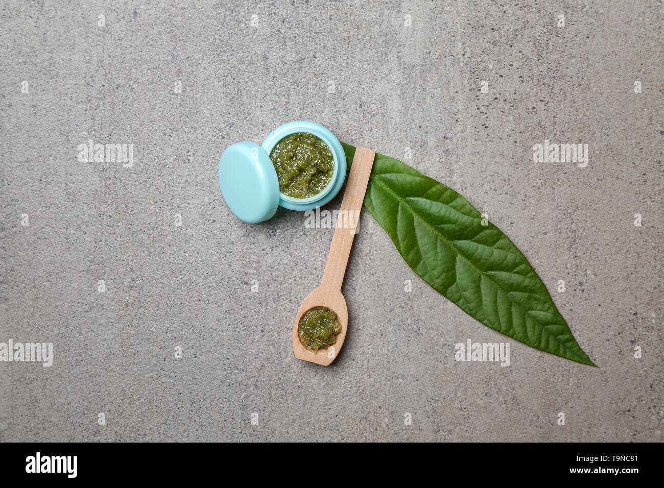 Flat lay composition with natural cosmetic on grey background Stock ...