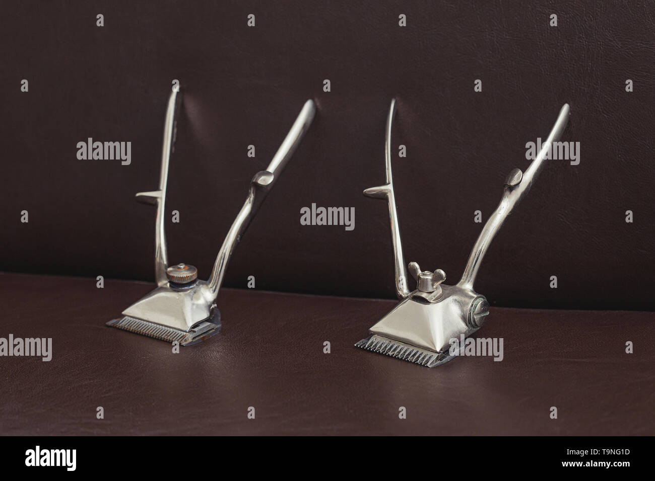 Old vintage manual hair clippers on dark background Stock Photo Alamy