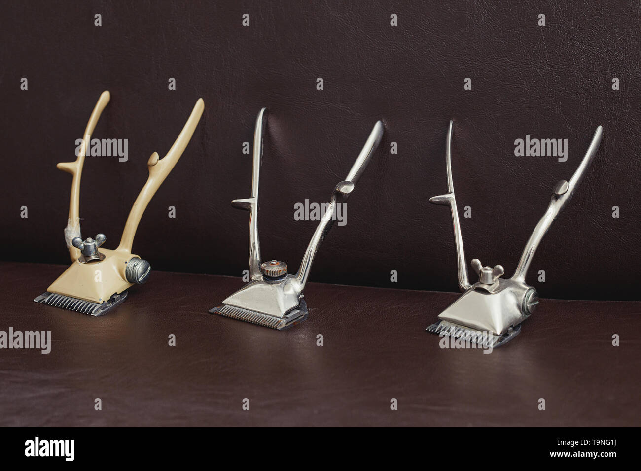 Old vintage manual hair clippers on dark background Stock Photo Alamy