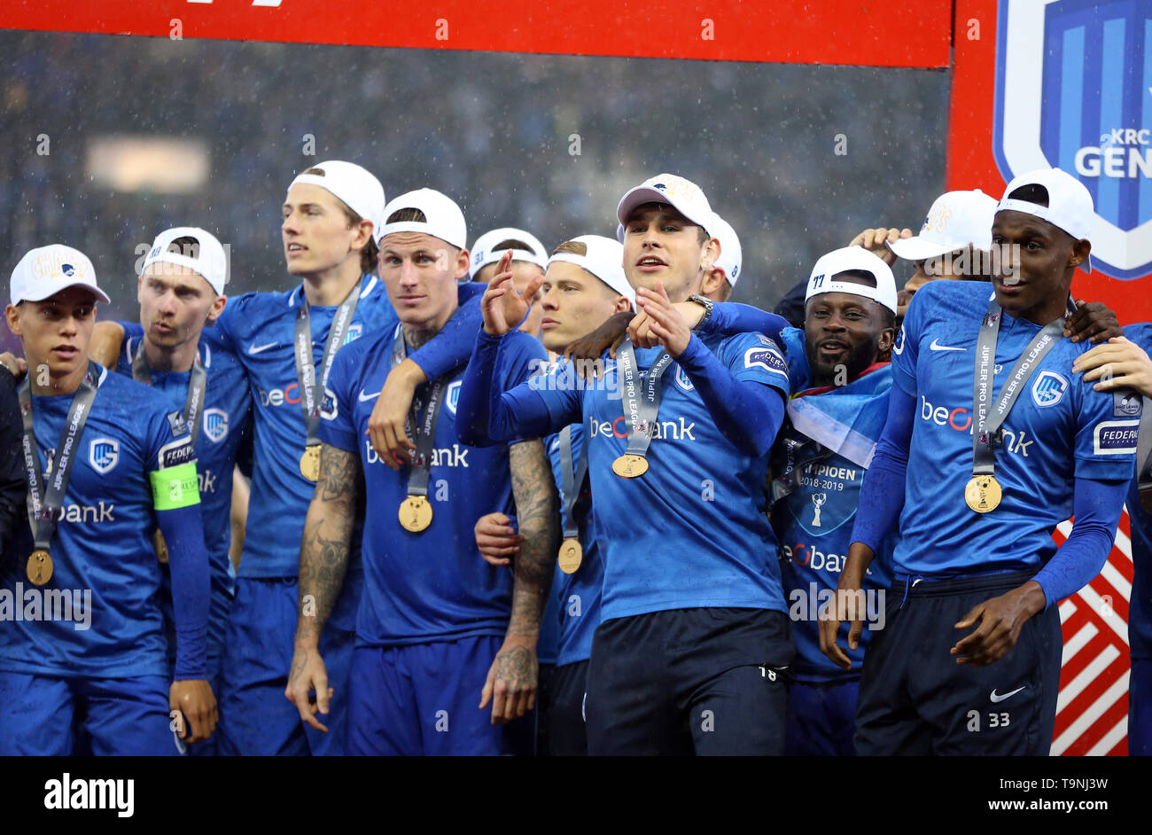 GENK, BELGIUM - MAY 19: Genk's players celebrate the title of champion of  Belgium after the Jupiler Pro League play-off 1 match (day 10) between Krc  Genk and Standard de Liege on