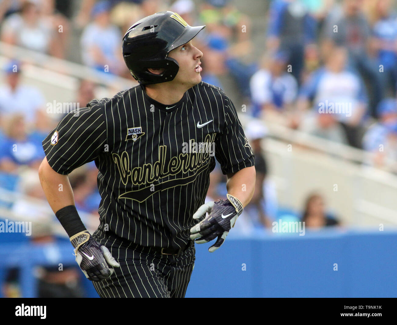 Lexington, KY, USA. 17th May, 2019. Vanderbilt's JJ Bleday watches his home run leave the park during a game between the Kentucky Wildcats and the Vanderbilt Commodores at Kentucky Pride Park in Lexington, KY. Kevin Schultz/CSM/Alamy Live News Stock Photo