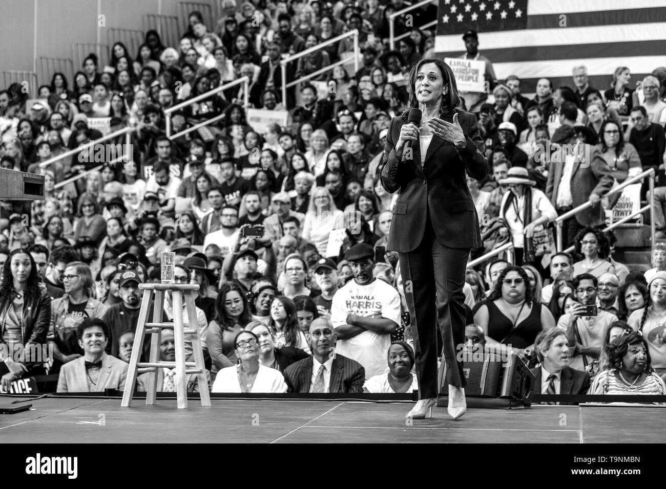 May 19, 2019 - United States Senator and Presidential candidate Sen. Kamala Harris speaks to a crowd of supportrers holding her first campaign organizing event in Los Angeles on May 19 at Los Angeles Southwest College. (Credit Image: © Jason RyanZUMA Wire) Stock Photo