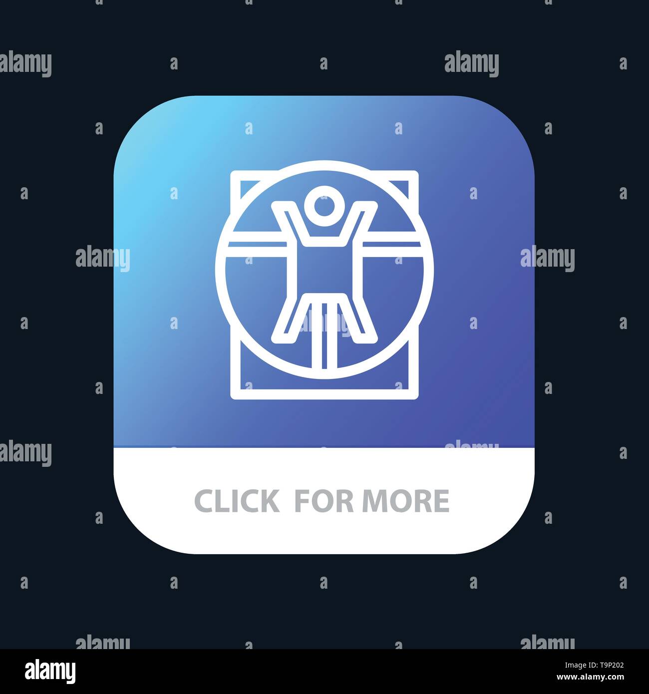 Vitruvian, Man, Medical, Scene Mobile App Button. Android and IOS Line Version Stock Vector