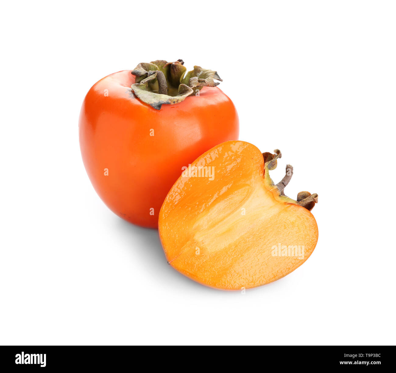 Ripe persimmons on white background Stock Photo - Alamy